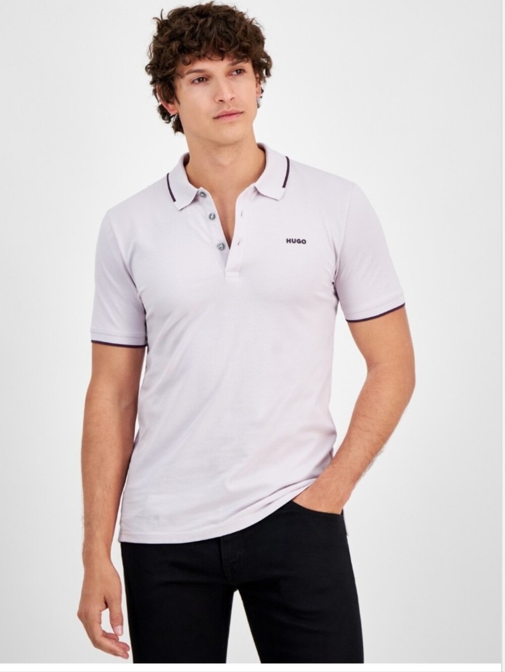 Hugo by Hugo Boss Striped Polo a sleek contrast edge at collar. NWT